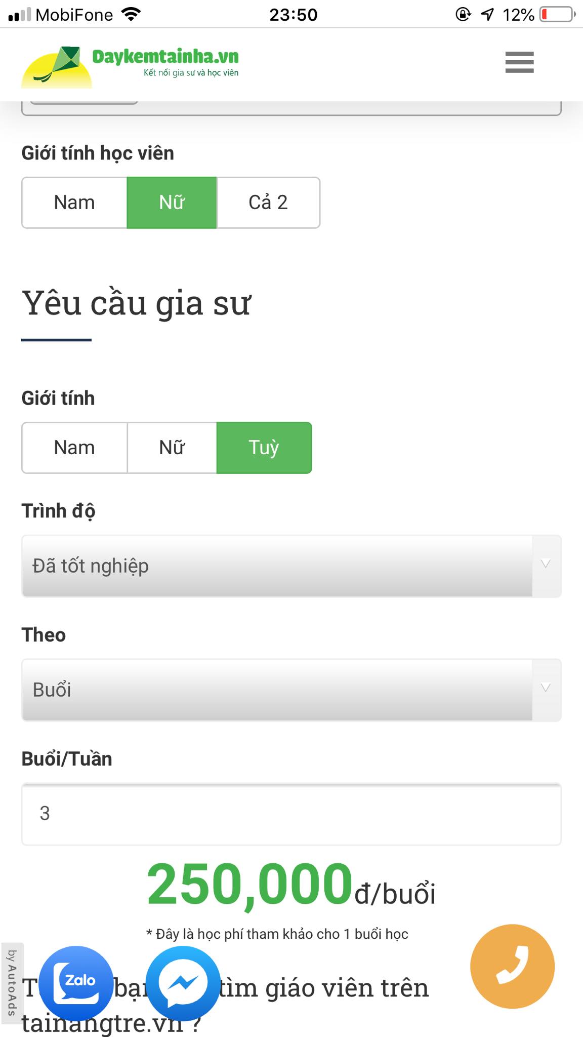 Học phí Võ thuật